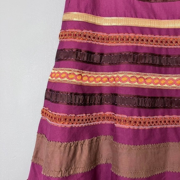 THE Limited A-Line Ribbon Trim Striped Purple Gold Bohemian Skirt Women's Size 0 - Picture 7 of 15